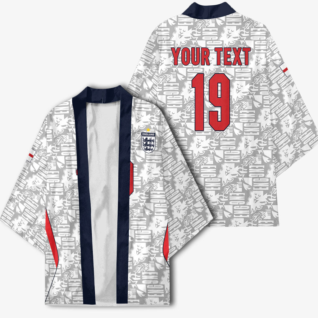 Custom World Football 2026 England Kimono Three Lions Monogram White Glory