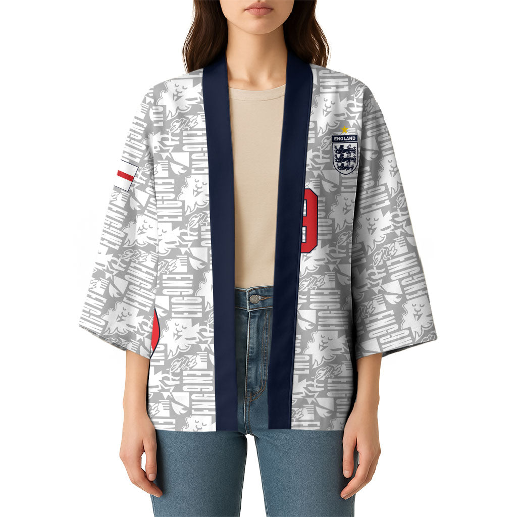 Custom World Football 2026 England Kimono Three Lions Monogram White Glory