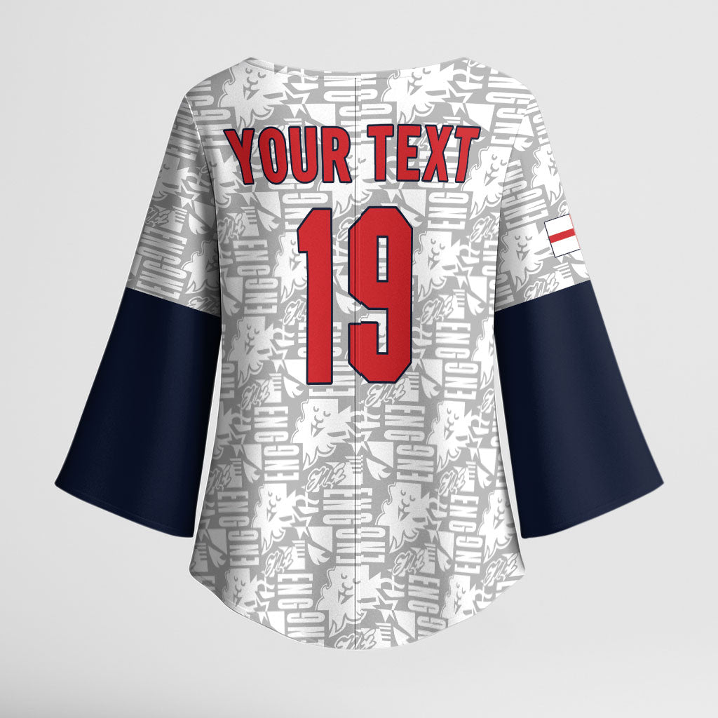 Custom World Football 2026 England Kimono Sleeve Blouse Three Lions Monogram White Glory