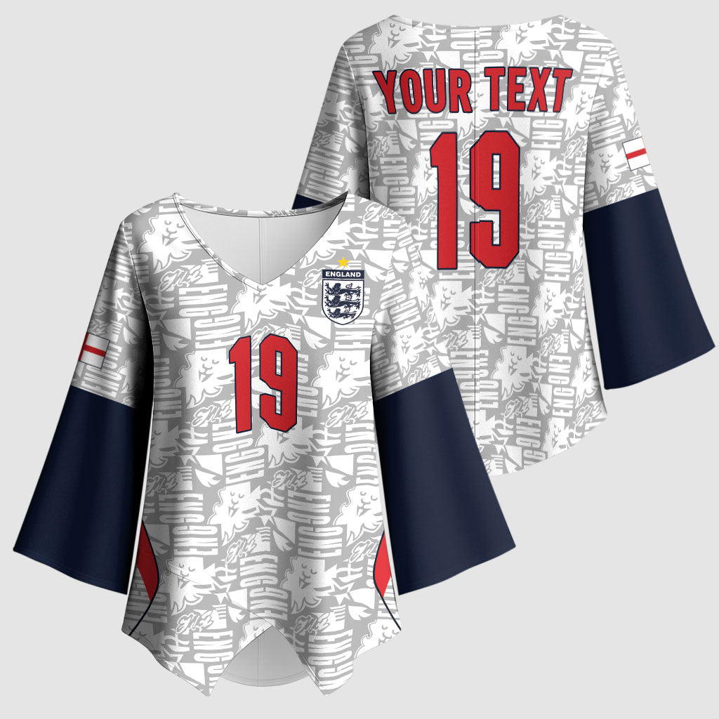 Custom World Football 2026 England Kimono Sleeve Blouse Three Lions Monogram White Glory