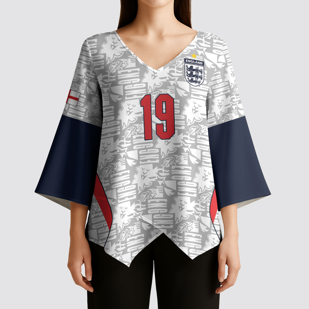 Custom World Football 2026 England Kimono Sleeve Blouse Three Lions Monogram White Glory