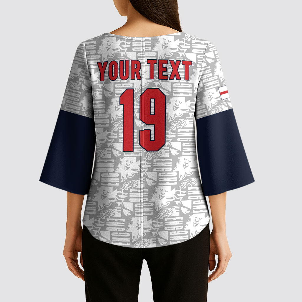 Custom World Football 2026 England Kimono Sleeve Blouse Three Lions Monogram White Glory