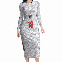 Custom World Football 2026 England Long Sleeve Bodycon Dress Three Lions Monogram White Glory