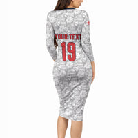 Custom World Football 2026 England Long Sleeve Bodycon Dress Three Lions Monogram White Glory
