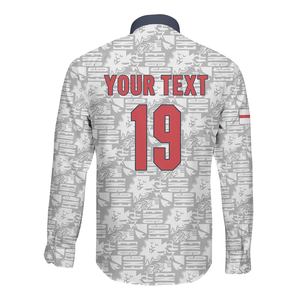Custom World Football 2026 England Long Sleeve Button Shirt Three Lions Monogram White Glory