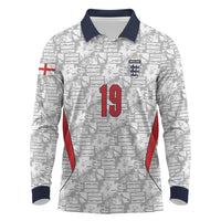 Custom World Football 2026 England Long Sleeve Polo Shirt Three Lions Monogram White Glory