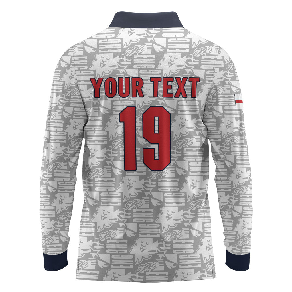 Custom World Football 2026 England Long Sleeve Polo Shirt Three Lions Monogram White Glory