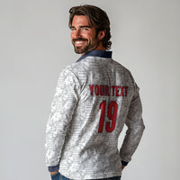 Custom World Football 2026 England Long Sleeve Polo Shirt Three Lions Monogram White Glory