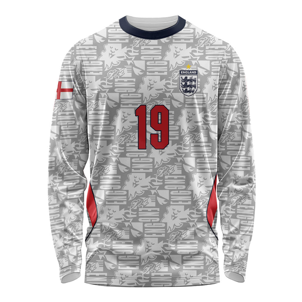 Custom World Football 2026 England Long Sleeve Shirt Three Lions Monogram White Glory