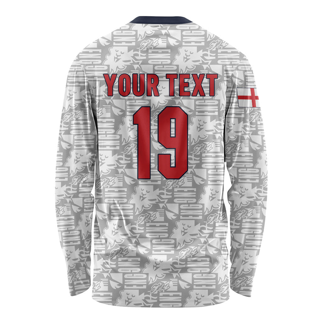 Custom World Football 2026 England Long Sleeve Shirt Three Lions Monogram White Glory