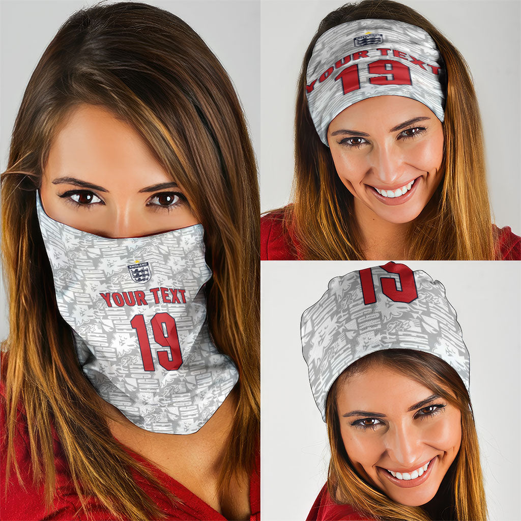 Custom World Football 2026 England Neck Gaiter Three Lions Monogram White Glory