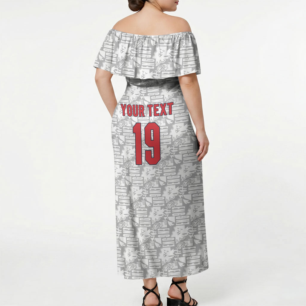 Custom World Football 2026 England Off Shoulder Maxi Dress Three Lions Monogram White Glory