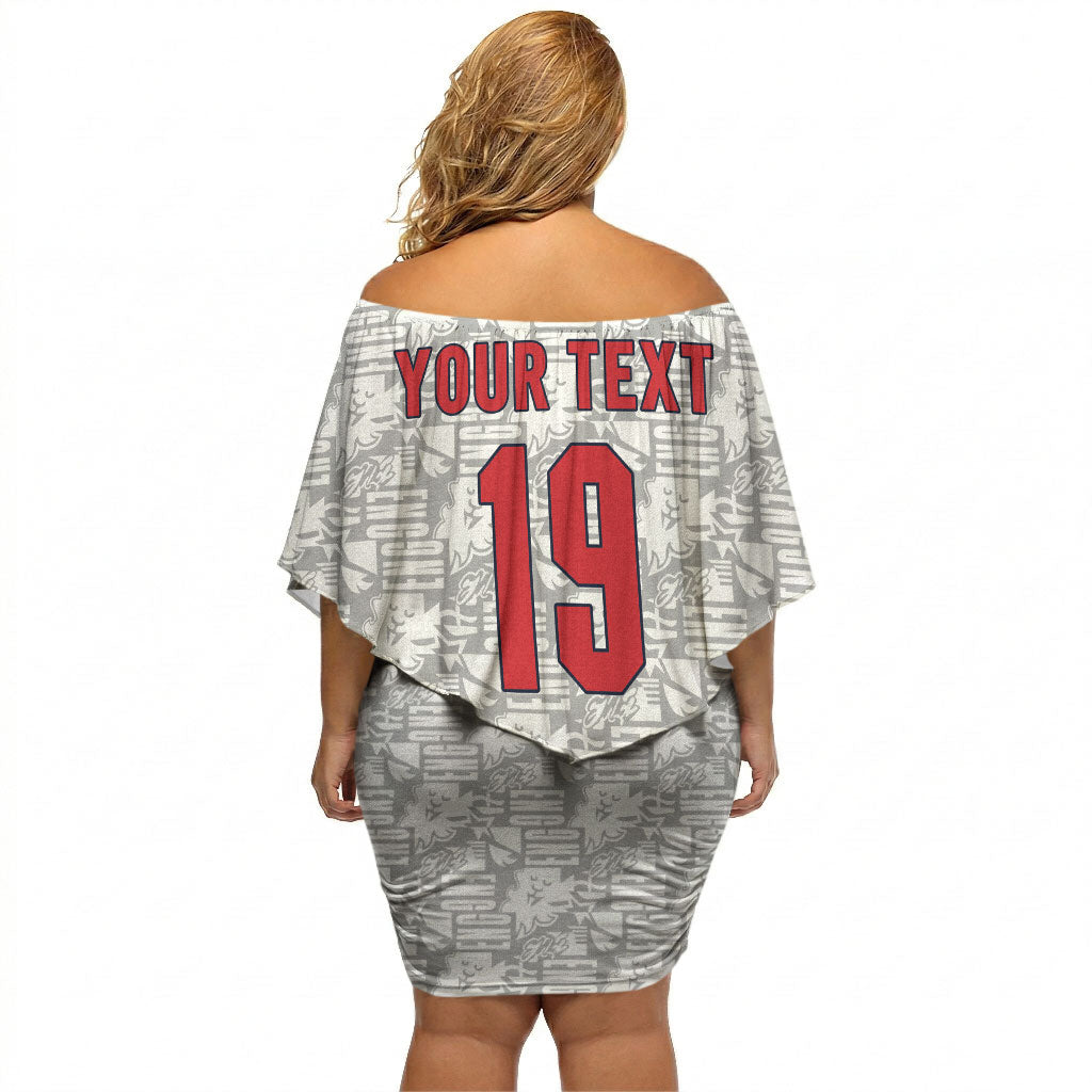 Custom World Football 2026 England Off Shoulder Short Dress Three Lions Monogram White Glory