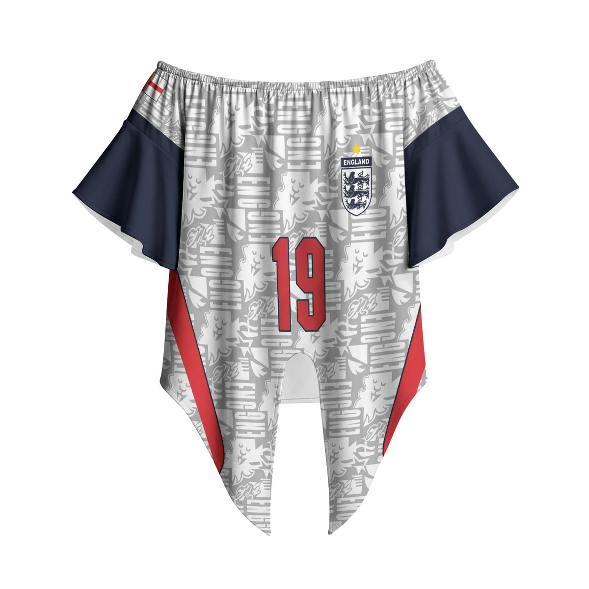 Custom World Football 2026 England Off Shoulder Wrap Waist Top Three Lions Monogram White Glory