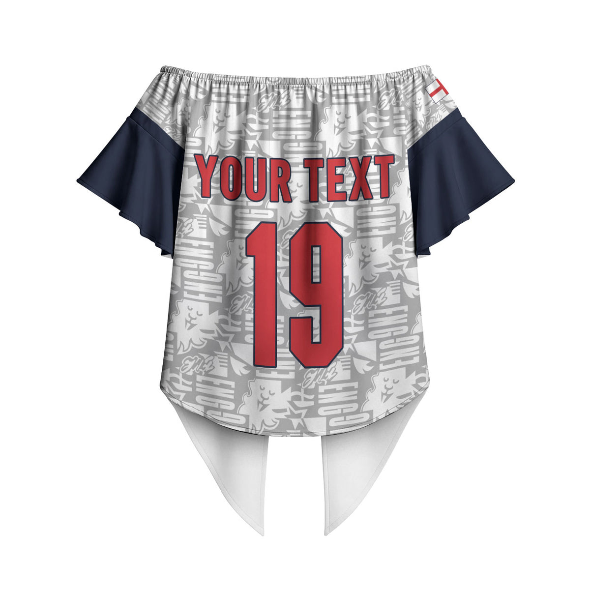 Custom World Football 2026 England Off Shoulder Wrap Waist Top Three Lions Monogram White Glory