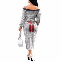 Custom World Football 2026 England Off The Shoulder Long Sleeve Dress Three Lions Monogram White Glory