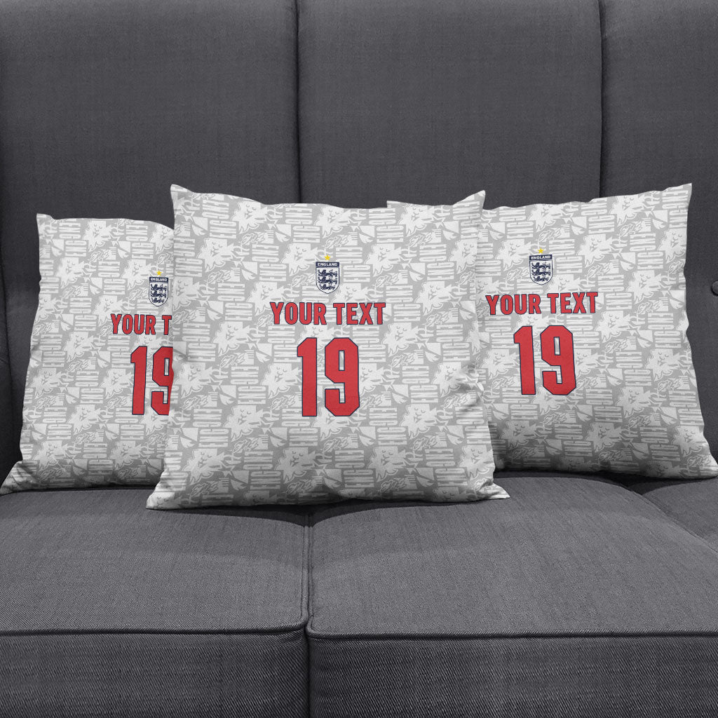 Custom World Football 2026 England Pillow Cover Three Lions Monogram White Glory