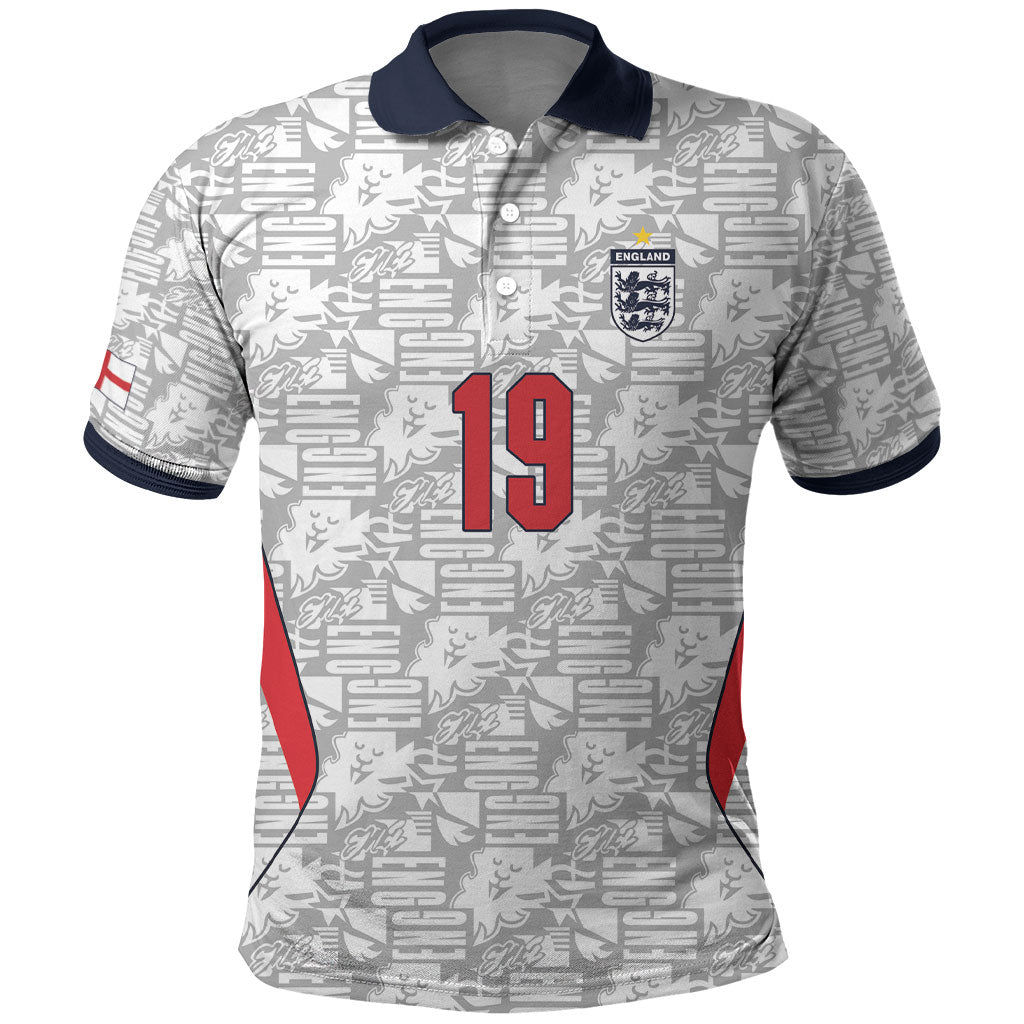Custom World Football 2026 England Polo Shirt Three Lions Monogram White Glory