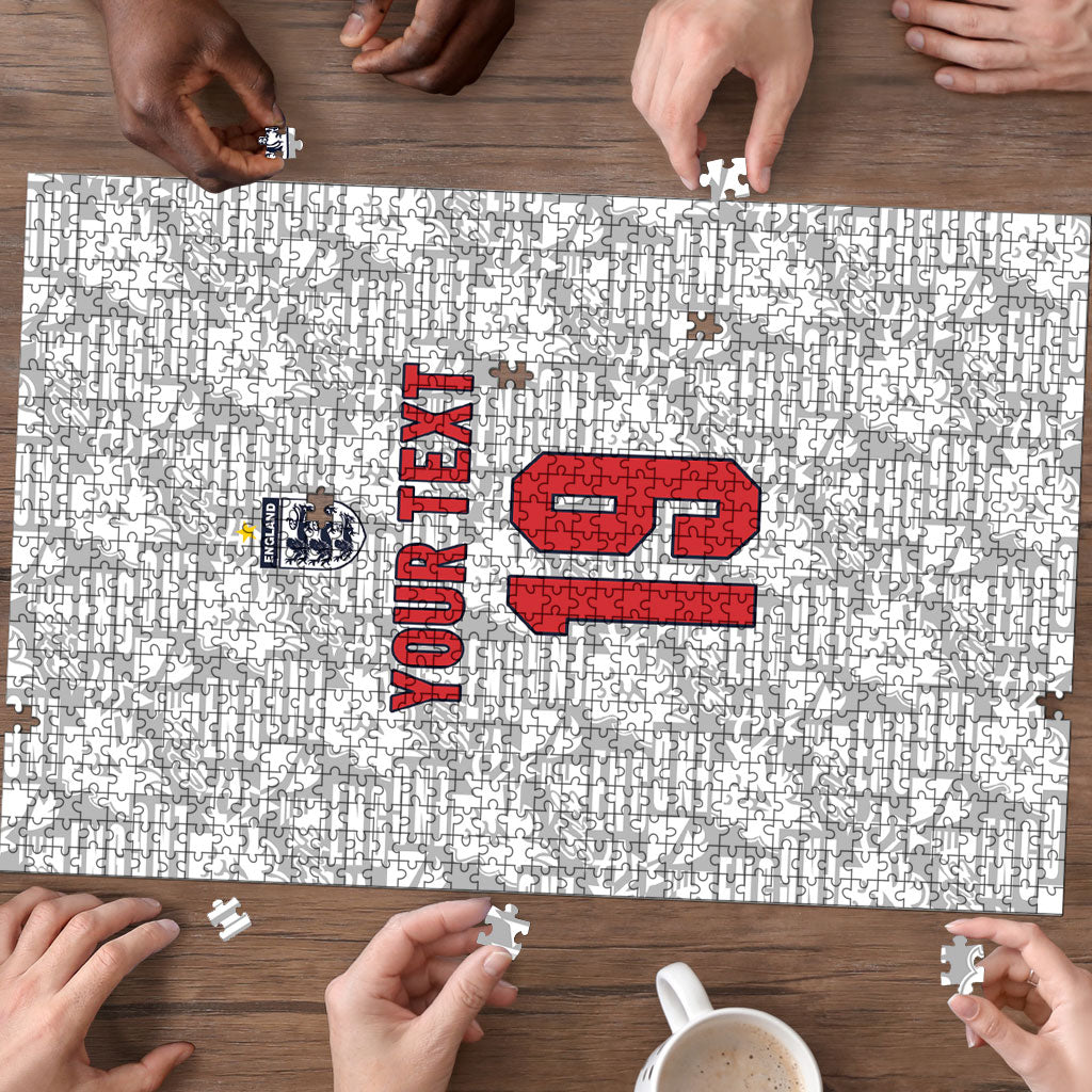 Custom World Football 2026 England Puzzle Three Lions Monogram White Glory