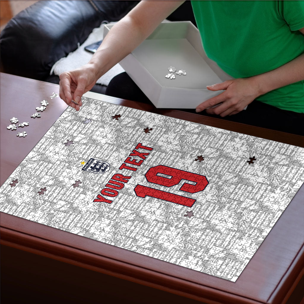 Custom World Football 2026 England Puzzle Three Lions Monogram White Glory