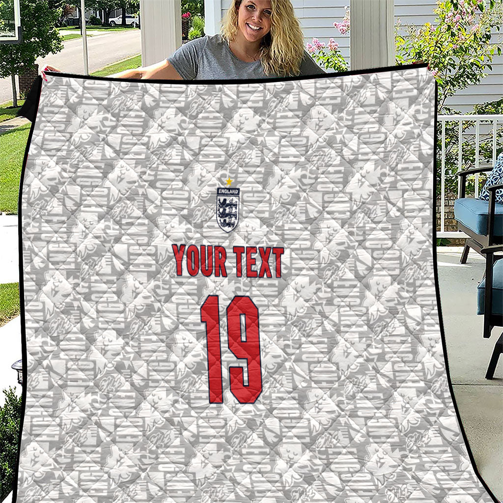 Custom World Football 2026 England Quilt Three Lions Monogram White Glory