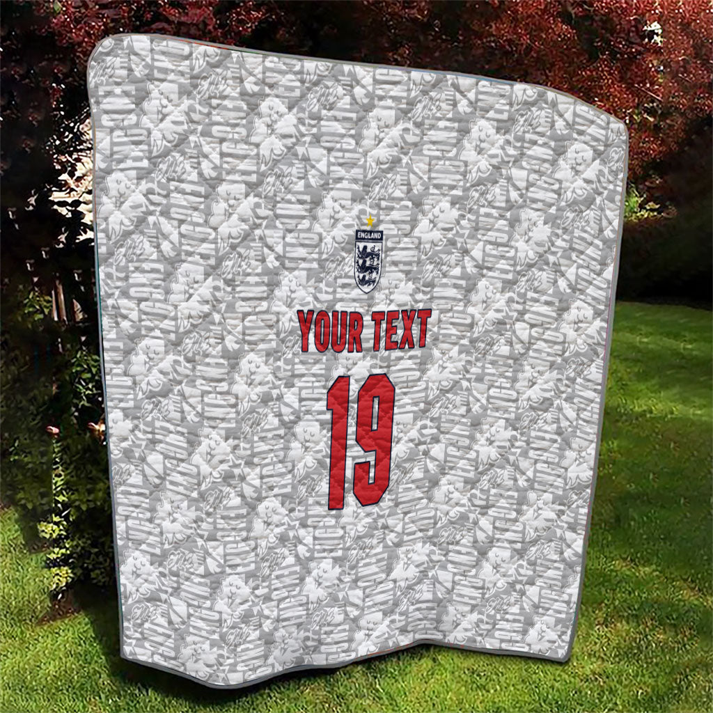 Custom World Football 2026 England Quilt Three Lions Monogram White Glory