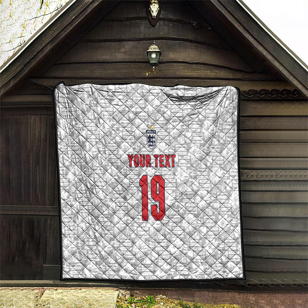 Custom World Football 2026 England Quilt Three Lions Monogram White Glory