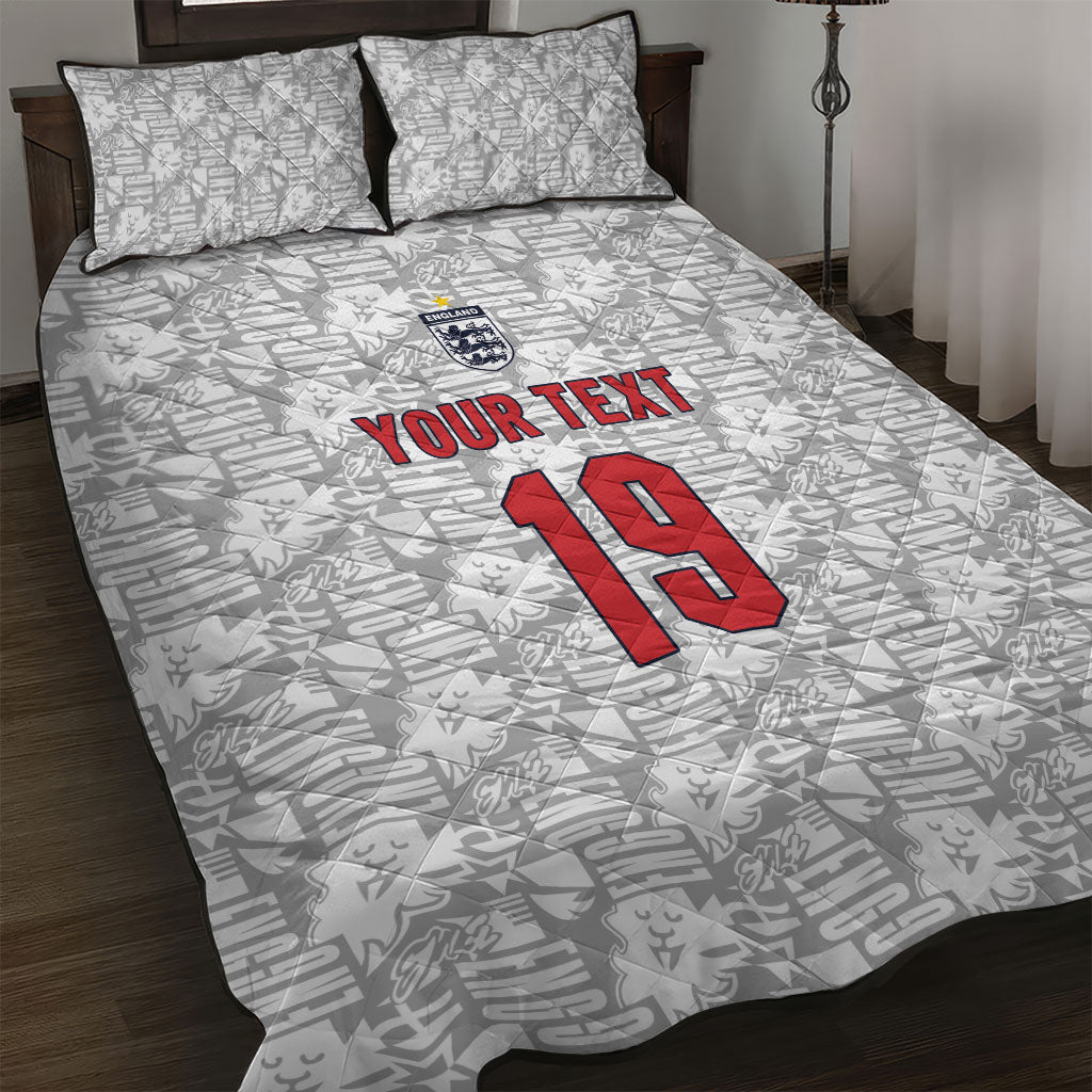 Custom World Football 2026 England Quilt Bed Set Three Lions Monogram White Glory