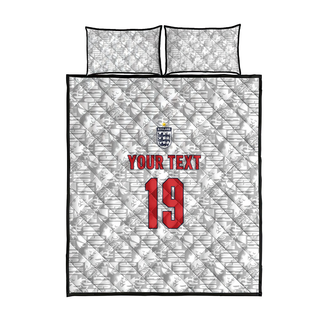 Custom World Football 2026 England Quilt Bed Set Three Lions Monogram White Glory