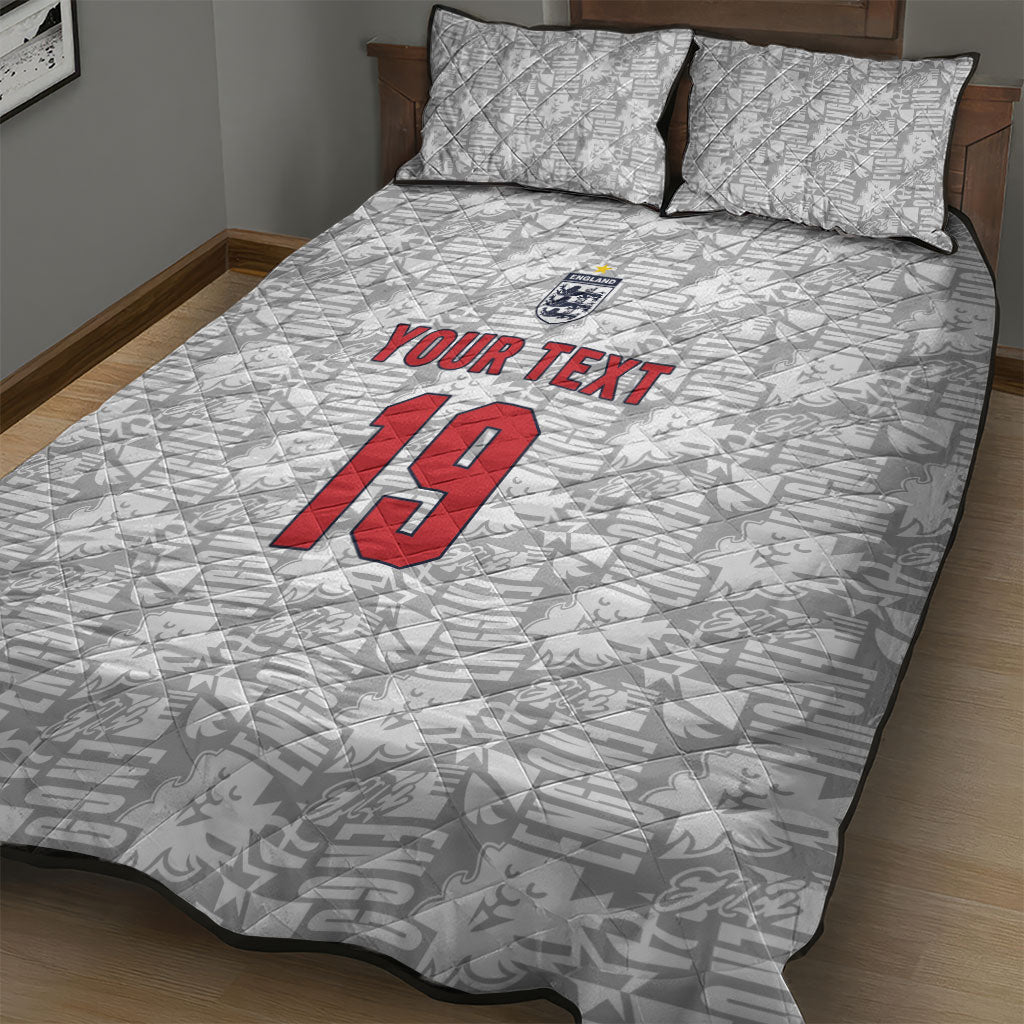 Custom World Football 2026 England Quilt Bed Set Three Lions Monogram White Glory