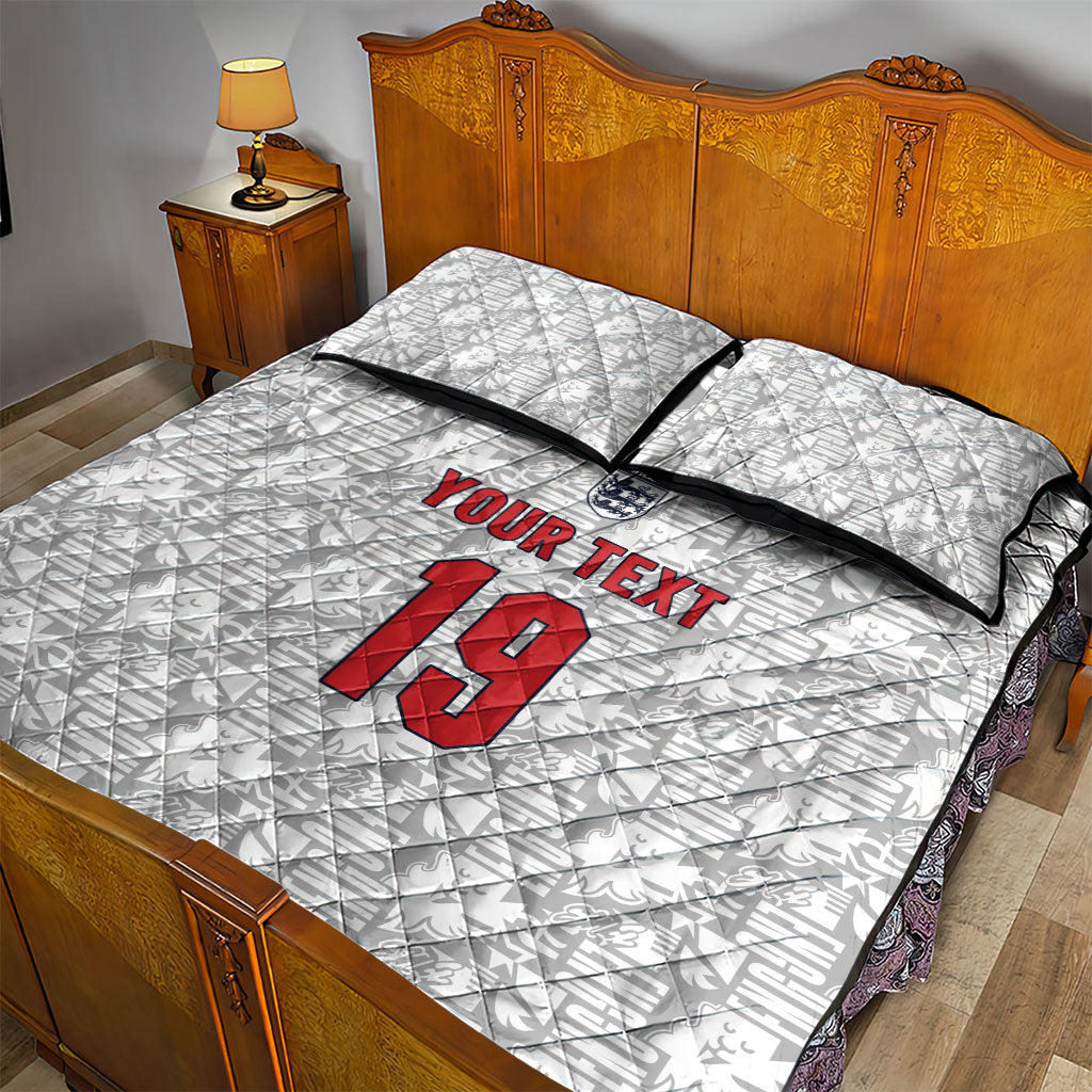 Custom World Football 2026 England Quilt Bed Set Three Lions Monogram White Glory