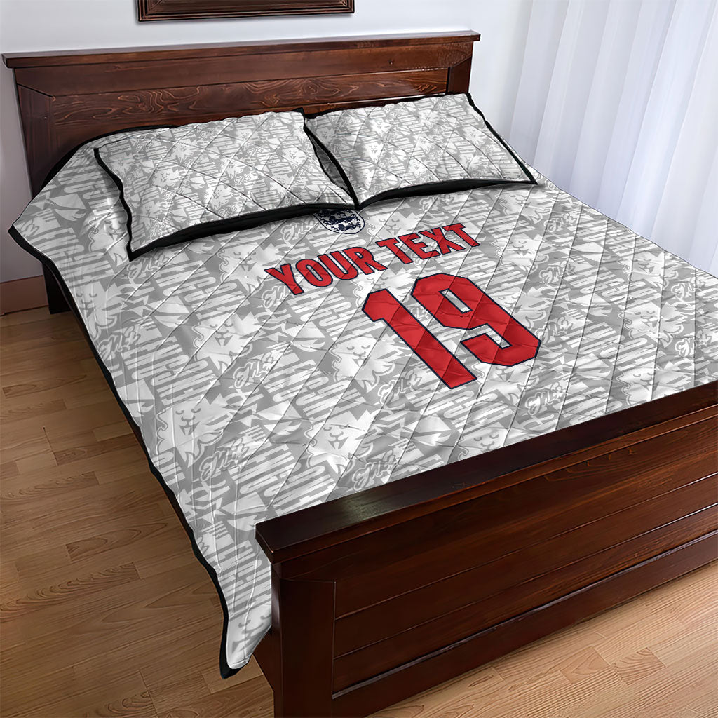 Custom World Football 2026 England Quilt Bed Set Three Lions Monogram White Glory