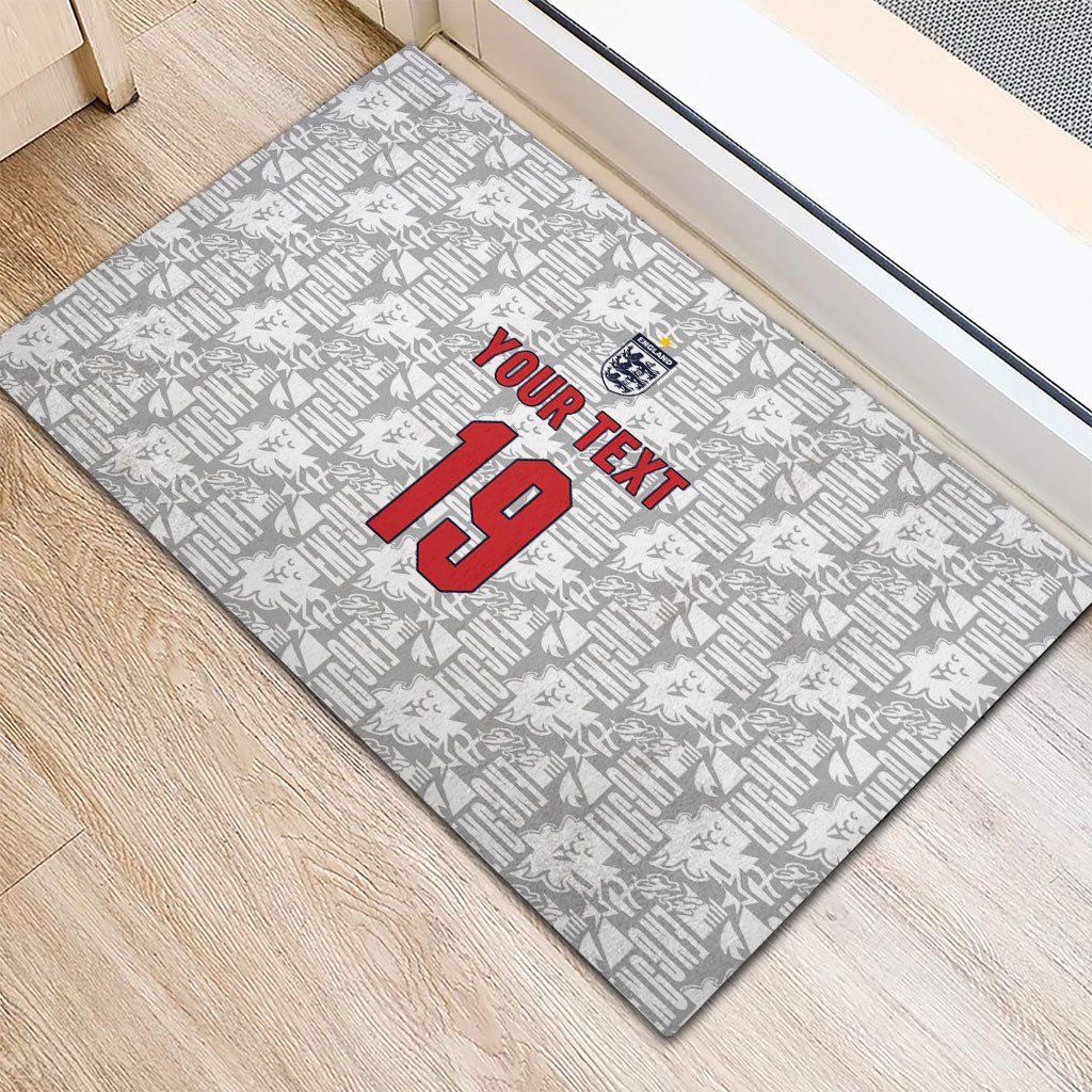 Custom World Football 2026 England Rubber Doormat Three Lions Monogram White Glory