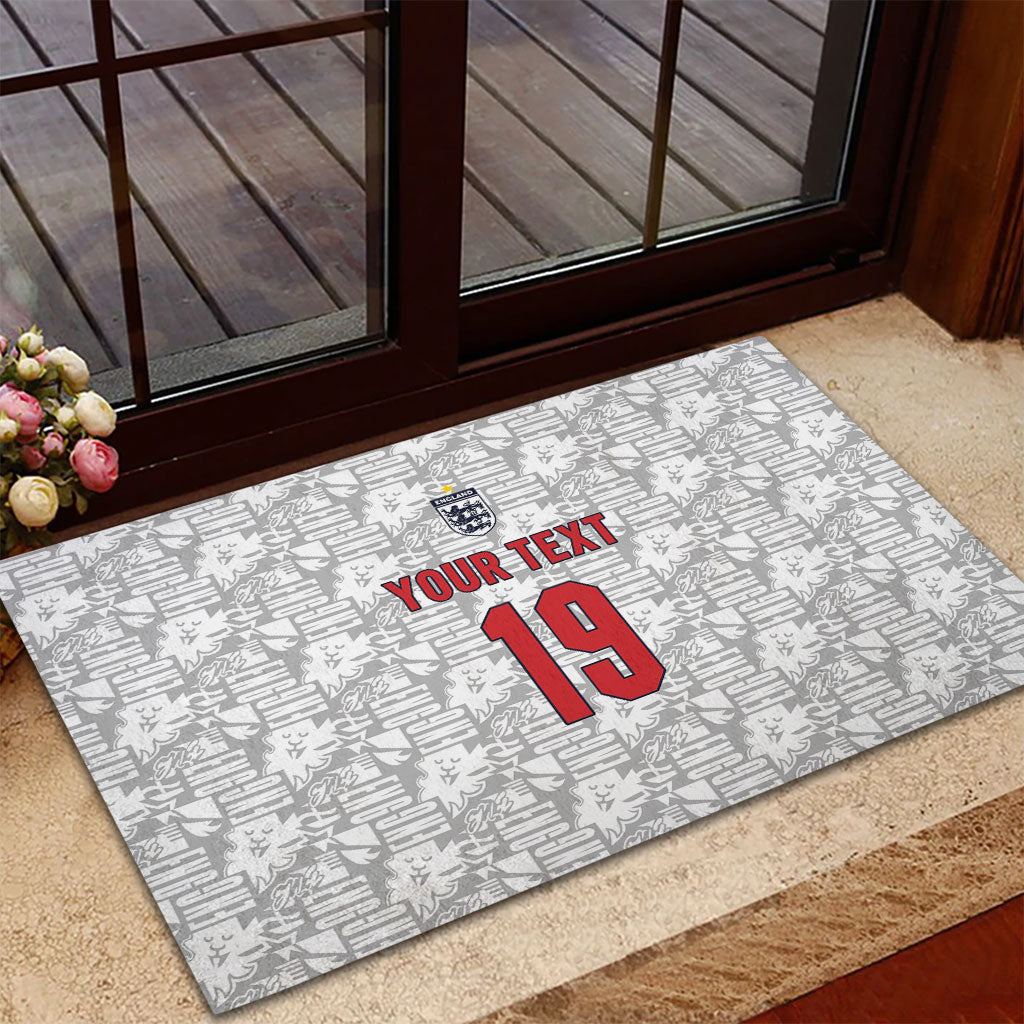 Custom World Football 2026 England Rubber Doormat Three Lions Monogram White Glory