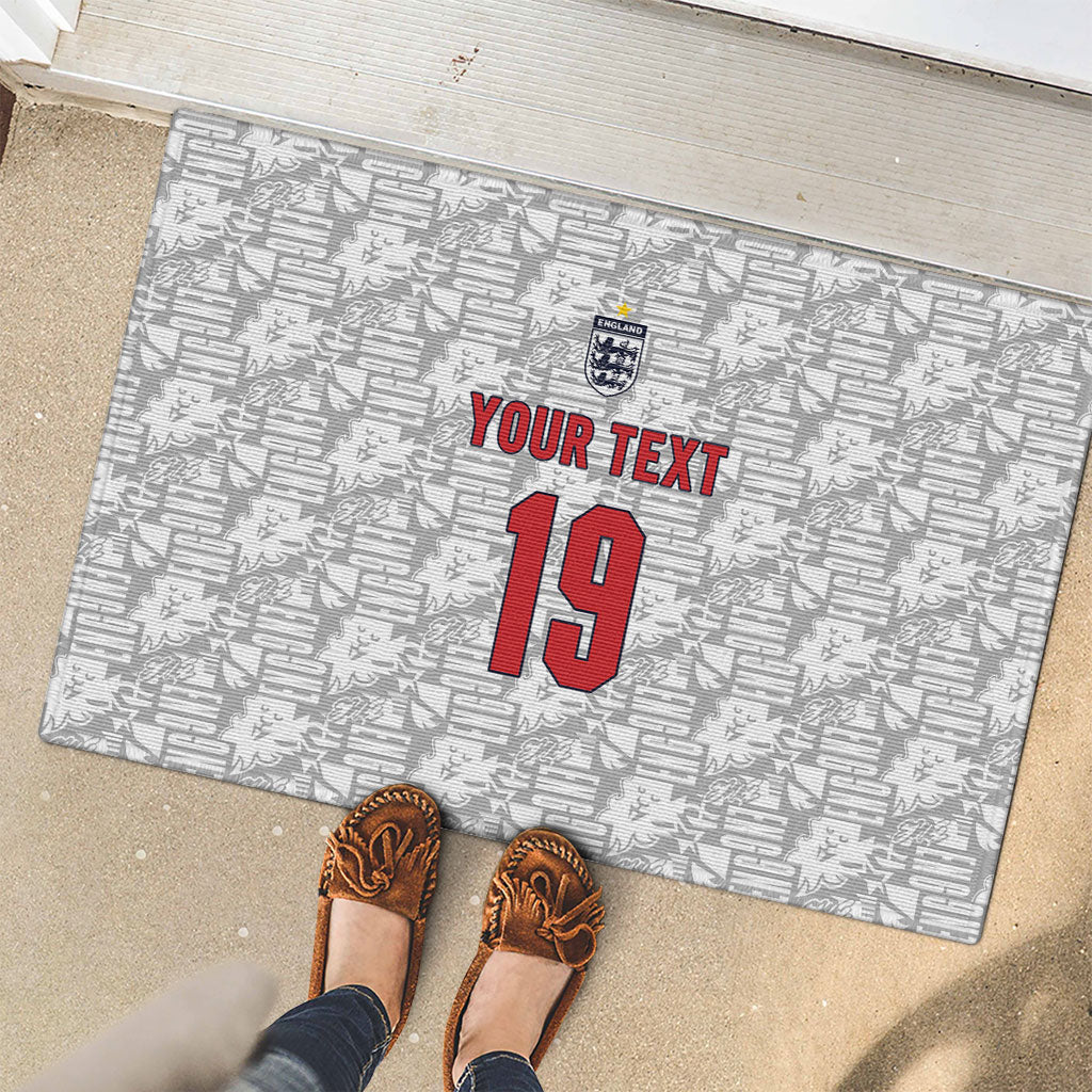 Custom World Football 2026 England Rubber Doormat Three Lions Monogram White Glory