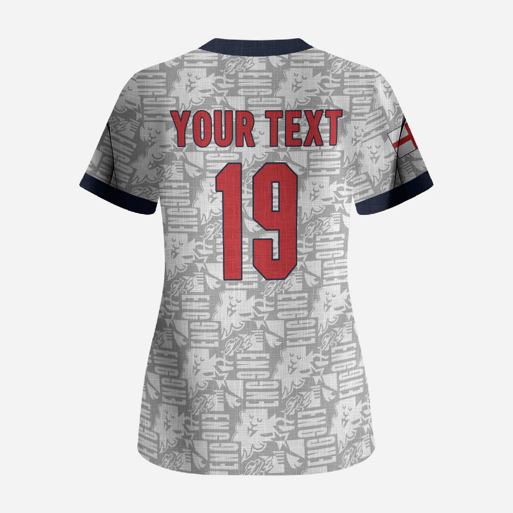 Custom World Football 2026 England Scrub Top Three Lions Monogram White Glory
