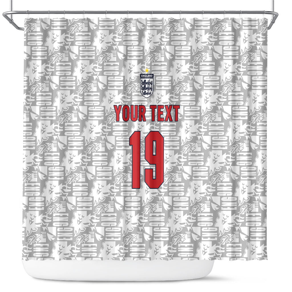 Custom World Football 2026 England Shower Curtain Three Lions Monogram White Glory