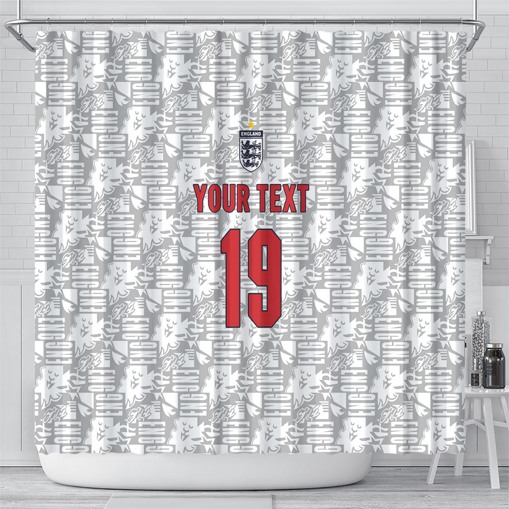 Custom World Football 2026 England Shower Curtain Three Lions Monogram White Glory
