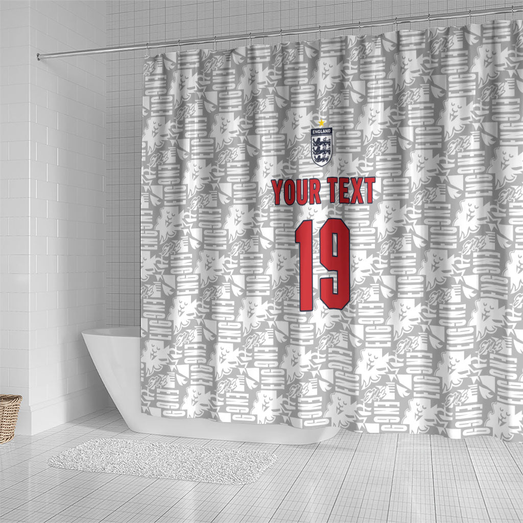 Custom World Football 2026 England Shower Curtain Three Lions Monogram White Glory