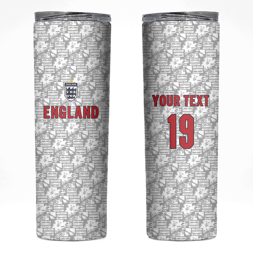 Custom World Football 2026 England Skinny Tumbler Three Lions Monogram White Glory