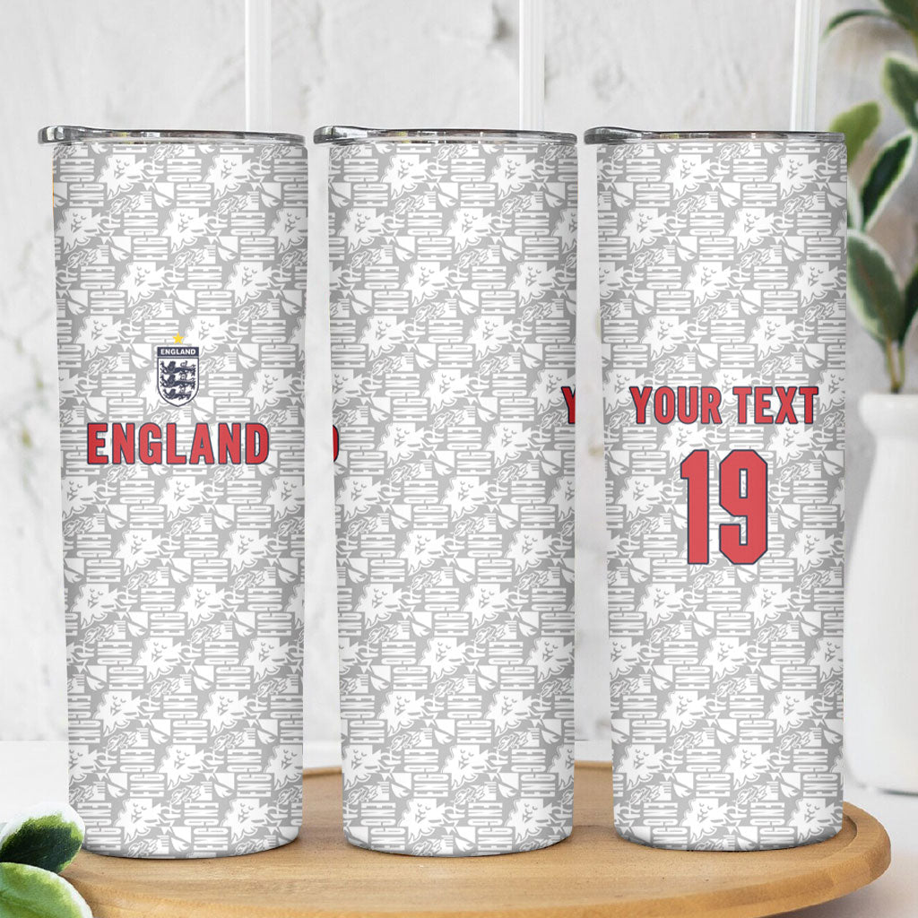 Custom World Football 2026 England Skinny Tumbler Three Lions Monogram White Glory