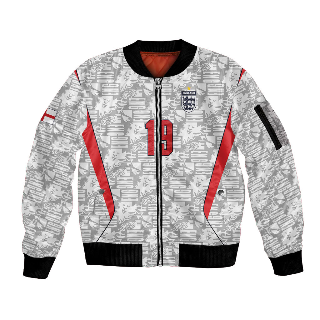 Custom World Football 2026 England Sleeve Zip Bomber Jacket Three Lions Monogram White Glory