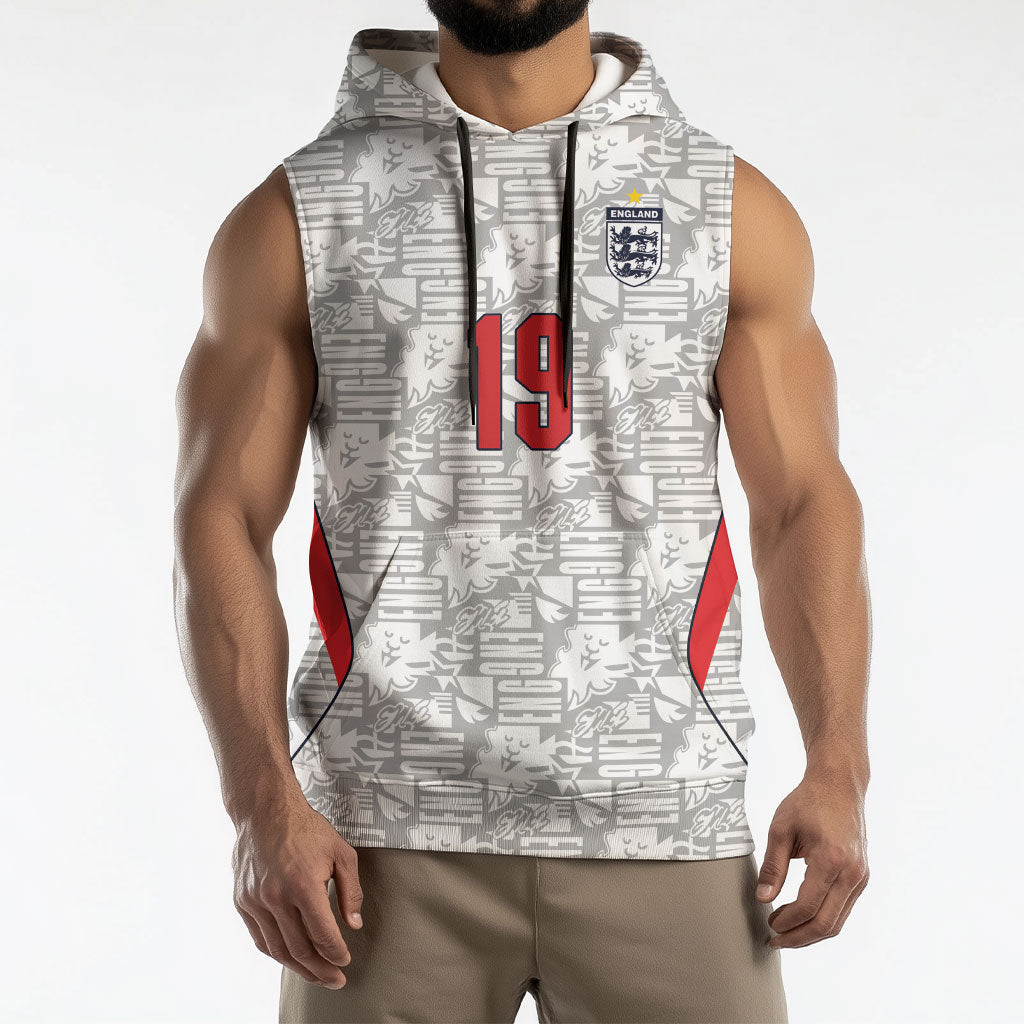 Custom World Football 2026 England Sleeveless Hoodie Three Lions Monogram White Glory