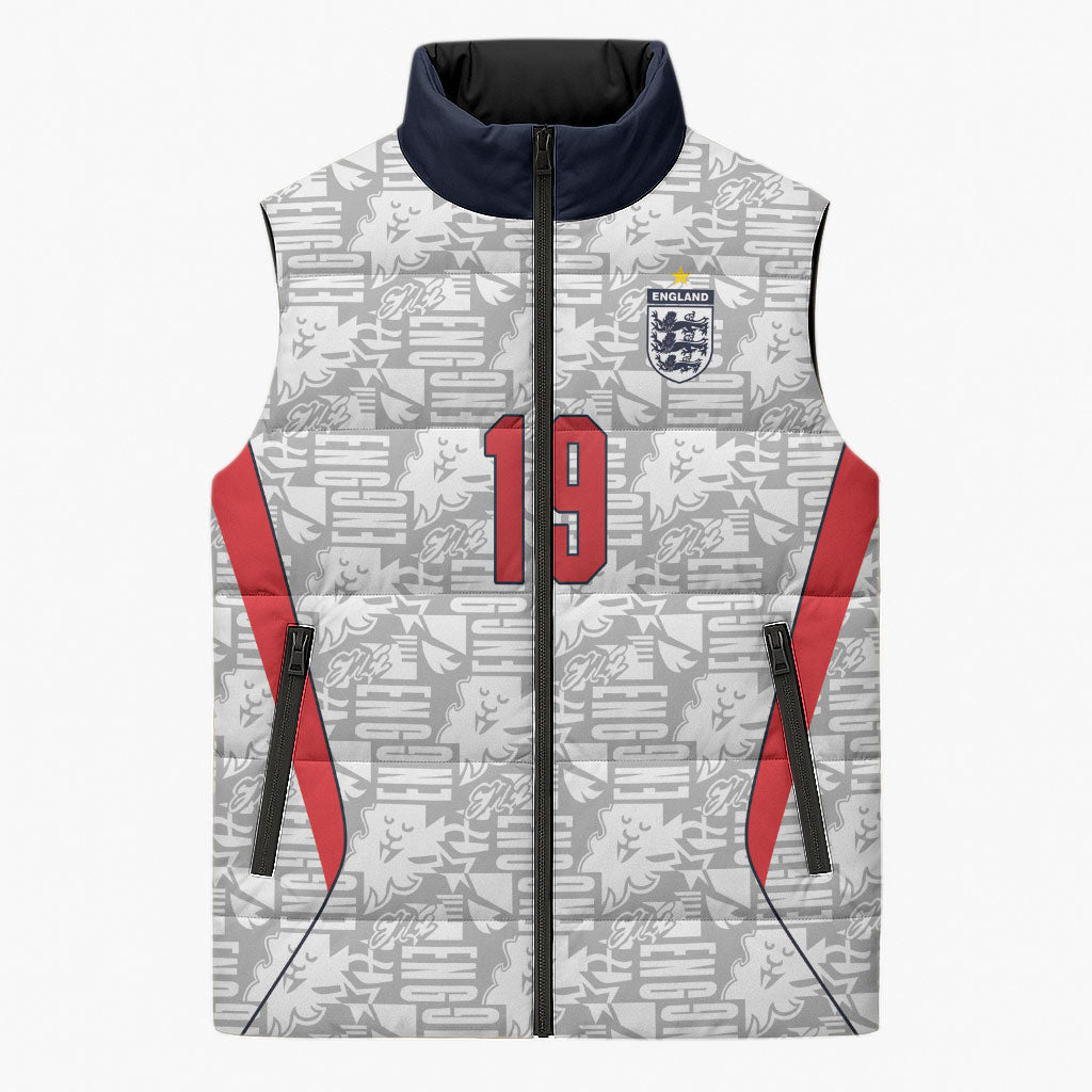 Custom World Football 2026 England Sleeveless Puffer Jacket Three Lions Monogram White Glory