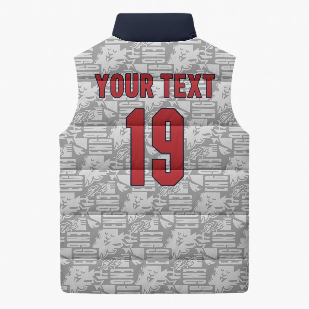 Custom World Football 2026 England Sleeveless Puffer Jacket Three Lions Monogram White Glory