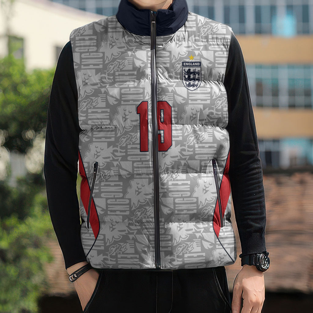 Custom World Football 2026 England Sleeveless Puffer Jacket Three Lions Monogram White Glory