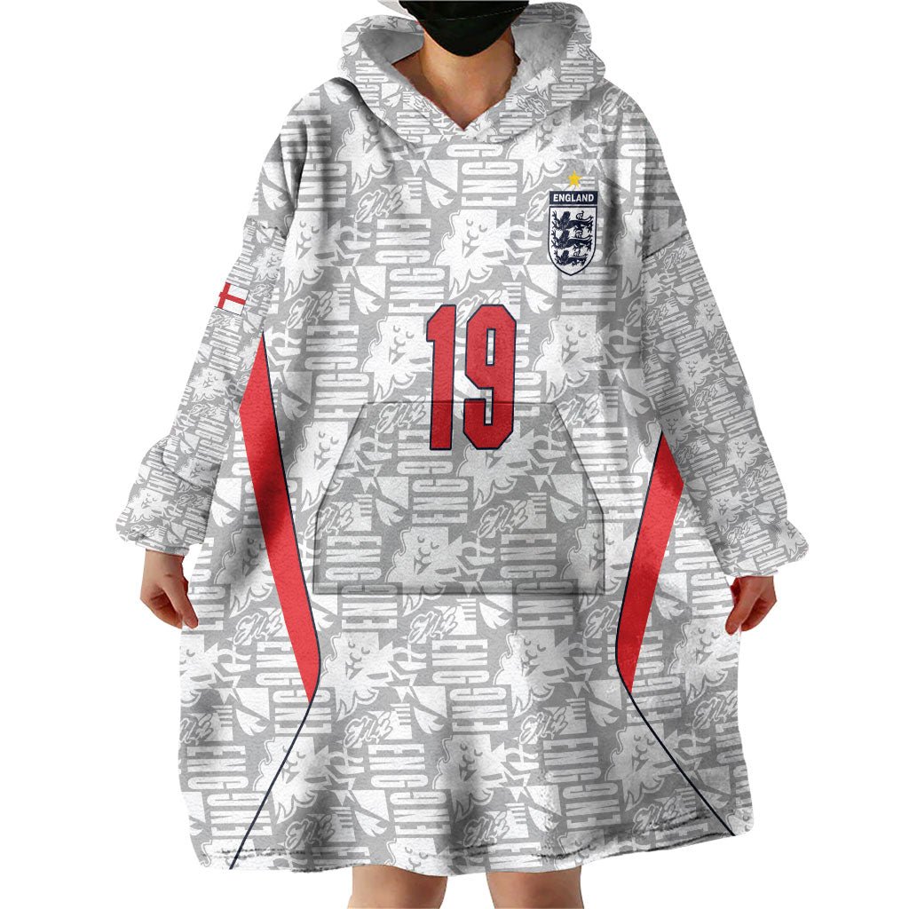 Custom World Football 2026 England Wearable Blanket Hoodie Three Lions Monogram White Glory