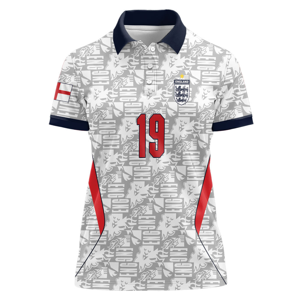Custom World Football 2026 England Women Polo Shirt Three Lions Monogram White Glory