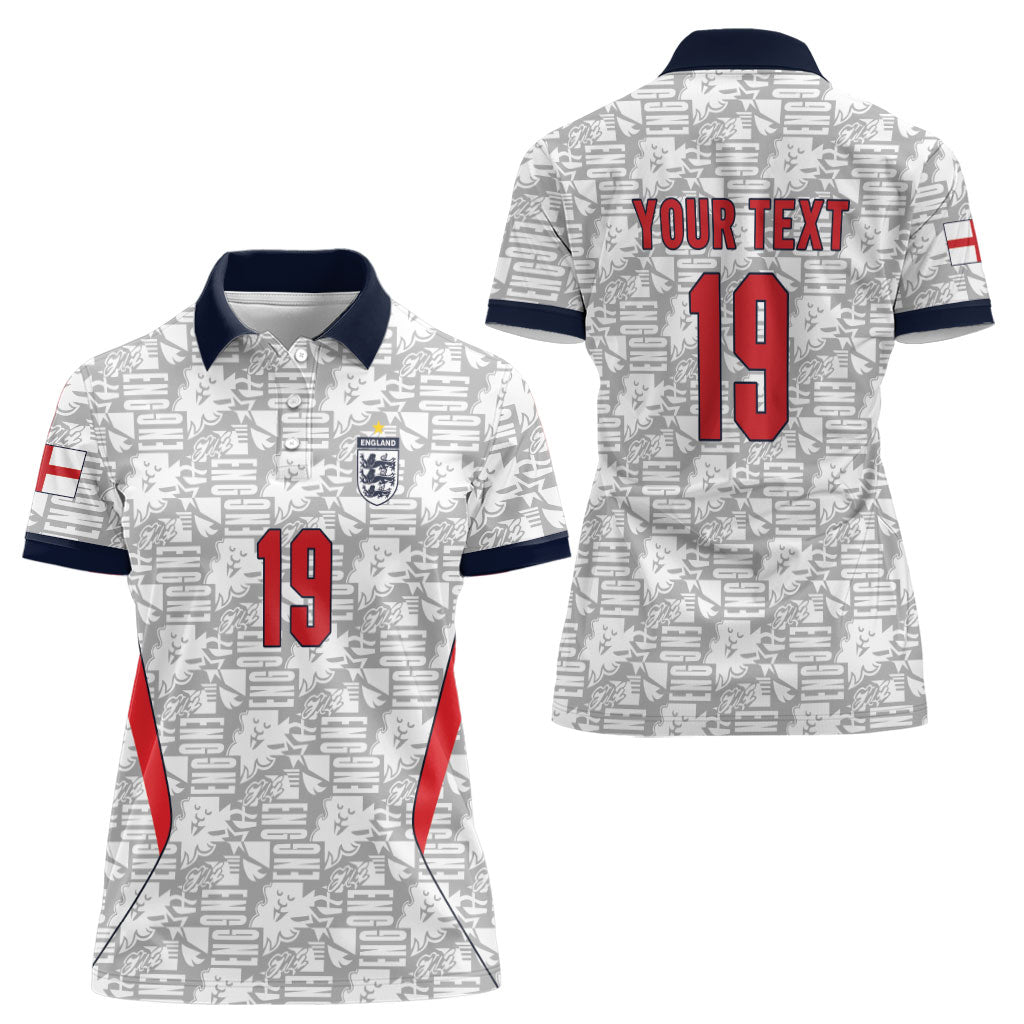 Custom World Football 2026 England Women Polo Shirt Three Lions Monogram White Glory