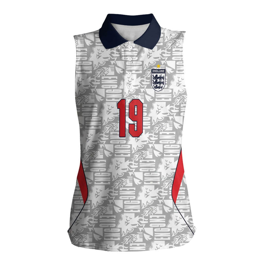 Custom World Football 2026 England Women Sleeveless Polo Shirt Three Lions Monogram White Glory